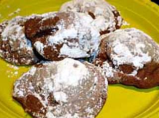 Buttery chocolate meltaway cookies coated with powdered sugar.